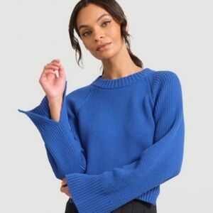 Modern Citizen Caris Split Hem Sweater | Women's Blue Cotton
